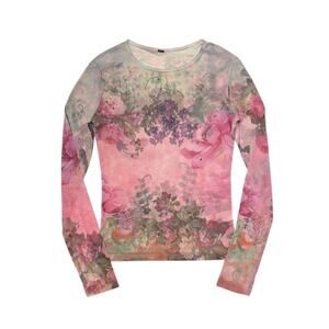 RARE VTG Just in Time Sheer Micro mesh long sleeve floral fairy top Size M